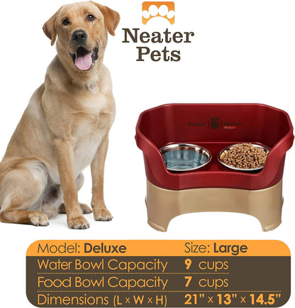 Neater Pet Brands Neater Feeder Deluxe Mess Proof Dog Bowls Elevated for Large Dogs Over 40 lbs, Made in USA, No Spill Raised Dog Food Bowl Stand Feeding Station, Food and Water Bowl Set, Black