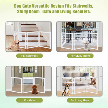 LZRS Clear Dog Gate for Indoor Use - Transparent Pet Fence with Solid Hardwood and Plastic Board, Stylish & Durable freestanding Pet Gate for Doorways, Stairs and Hallways-2 Panel Cherry