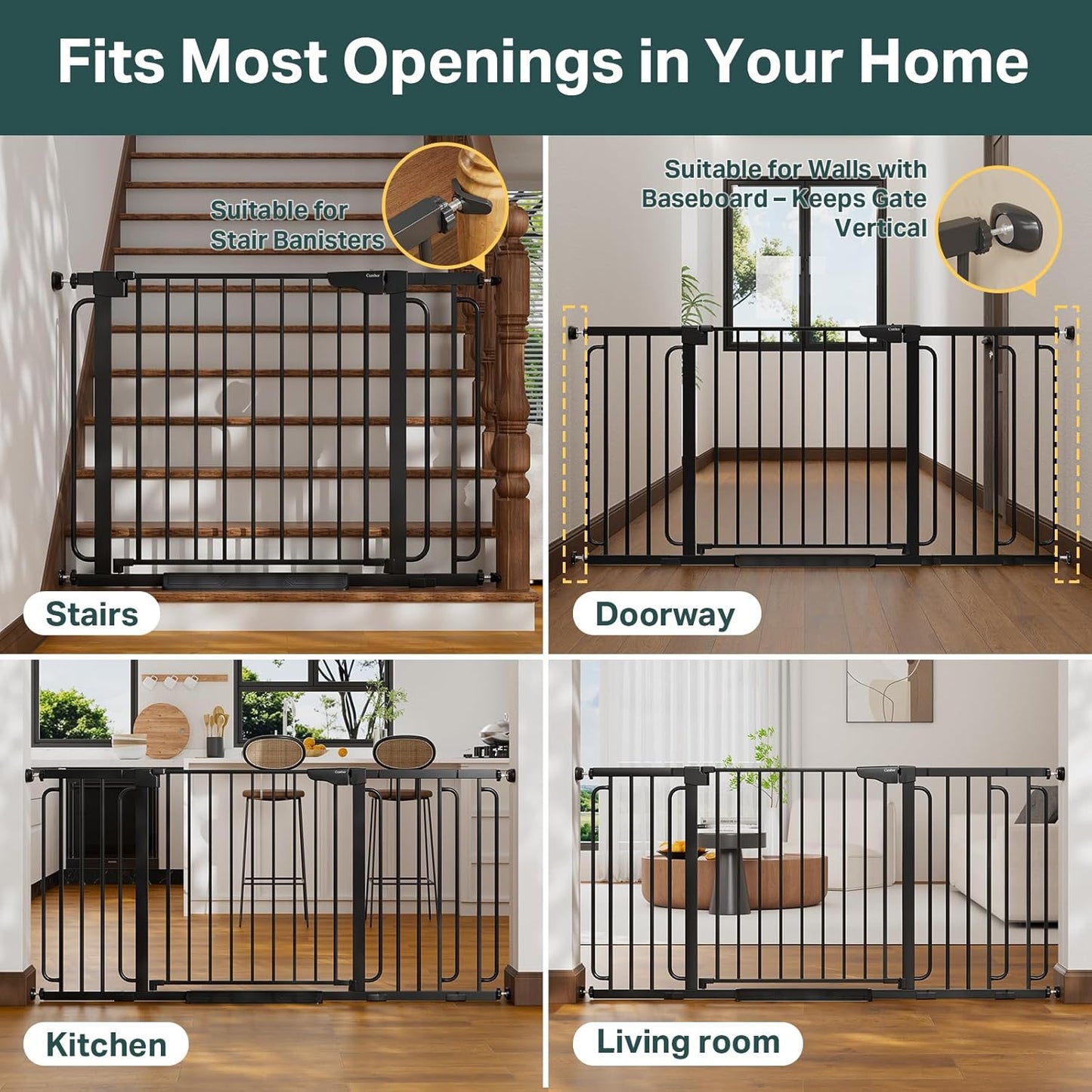 Cumbor 36.6-64" Extra Wide Baby Gate for Stairs, Dog Gates for Doorways, Auto-Close Pet Gate Indoor, Pressure Mounted Walk Through Safety Child Gate for Kids Toddler, Tall Pet Puppy Fence Gate, Brown