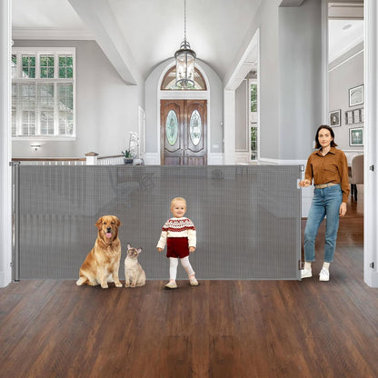 48" Extra Tall Retractable Dog Gate Indoor Prevent Your Baby/Dog/Cat from Jumping Over 55" Wide Extra Tall Retractable Baby Gate for Doorway Mesh Gates for Kids or Pets Puppy Gates for the House, Gray