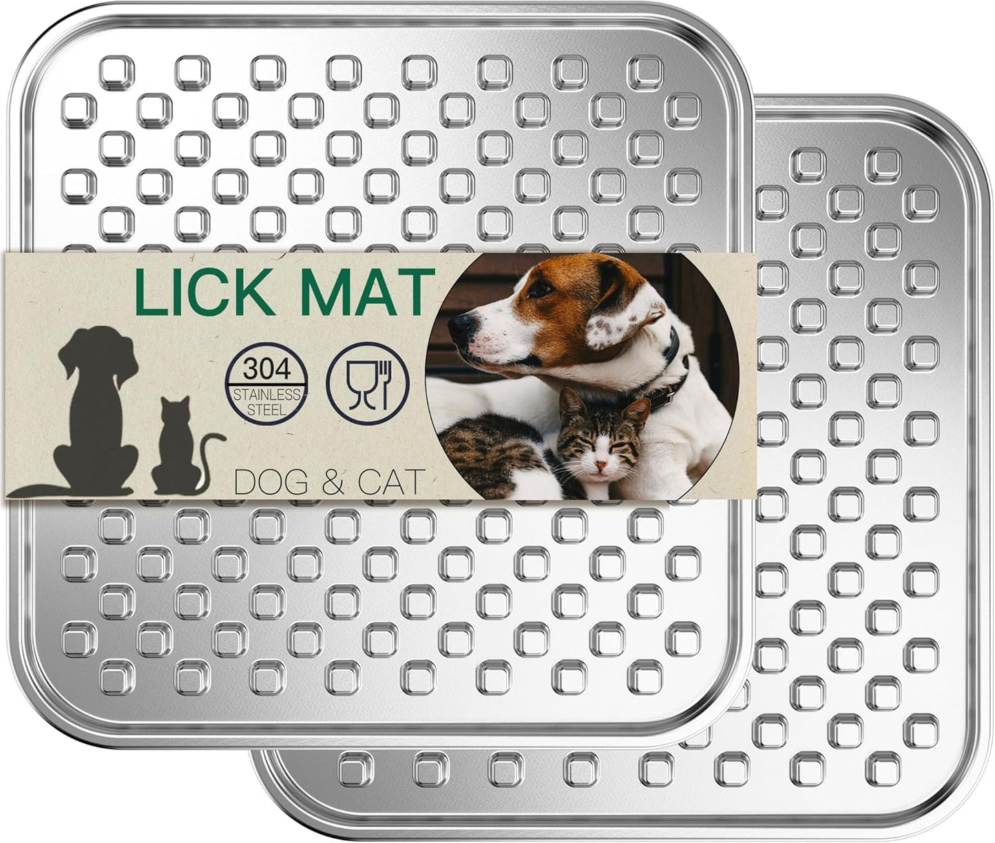 1Pack Stainless Steel Large Lick Mat for Dogs & Cats, Chew-Proof Slow Feeder, Anxiety Reducer, Whisker-Friendly for Cats, Non-Slip Heavy Duty Base, Raw Feeding Pad, Dishwasher Safe