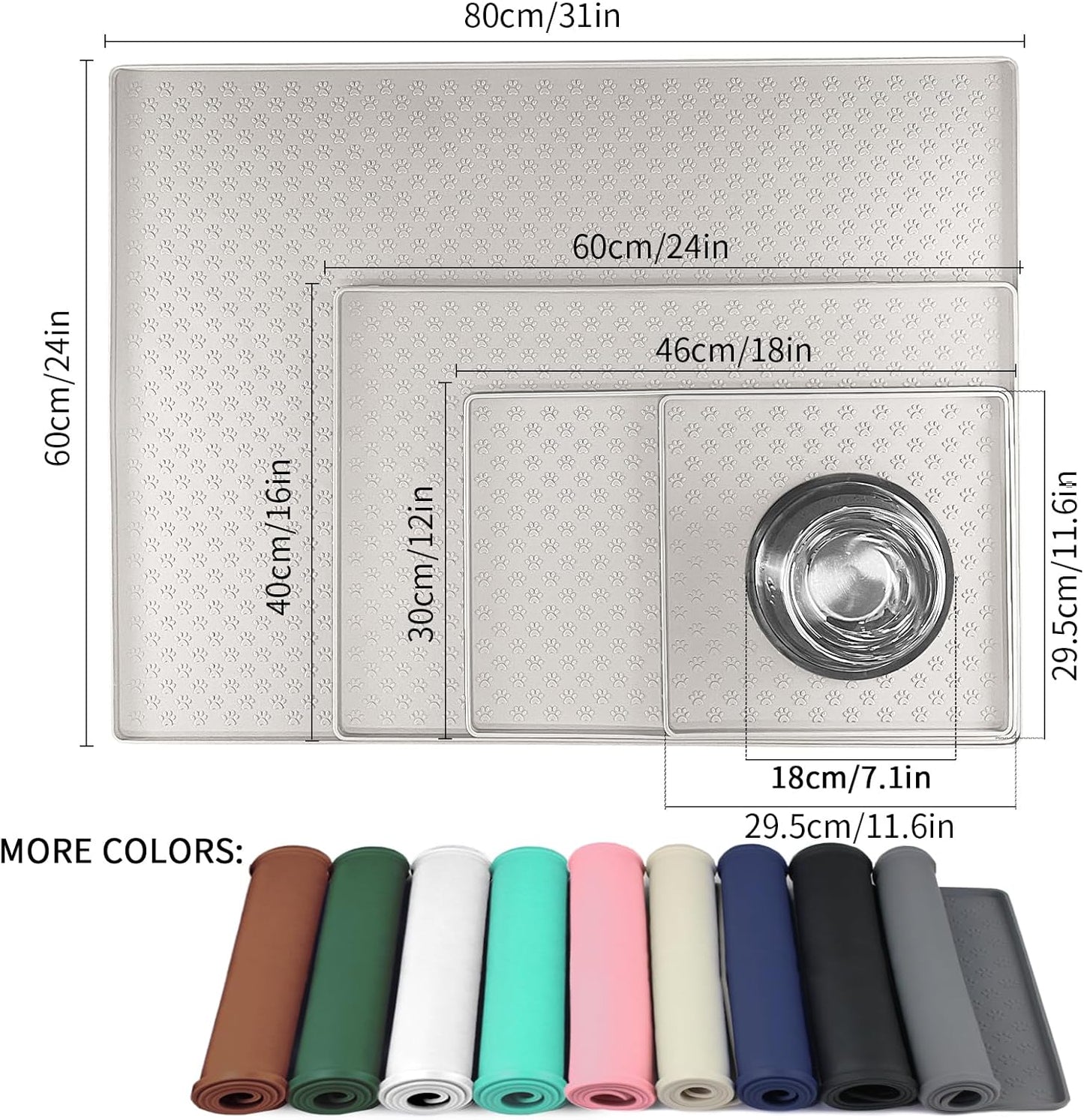 Ptlom Pet Placemat for Dog and Cat, Mat for Prevent Food and Water Overflow, Suitable for Small, Medium and Big Pet, 18" 12", Grey, Silicone