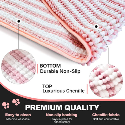 pobopobo Dog Door Mat for Muddy Paws - Absorbent & Washable Chenille Rug, Non-Slip Dirt Trapper for Indoor Outdoor Entryway, Quick Dry Pet Mat for Muddy Dogs (Striped Gray-Blue&White, 24" x 16")