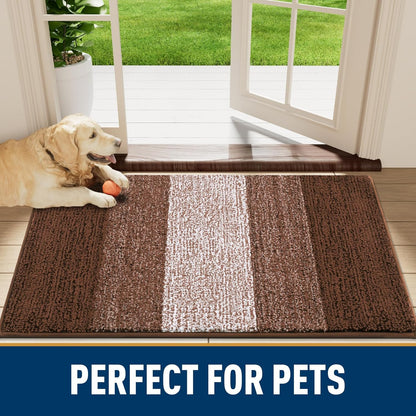 Smiry Dog Door Mat for Muddy Paws, Absorbs Moisture and Dirt, Low-Profile Entryway Mat with Non-Slip Backing, Entry Indoor Outdoor Doormat for Inside Floor (30x20 Inches, Grey, Striped)