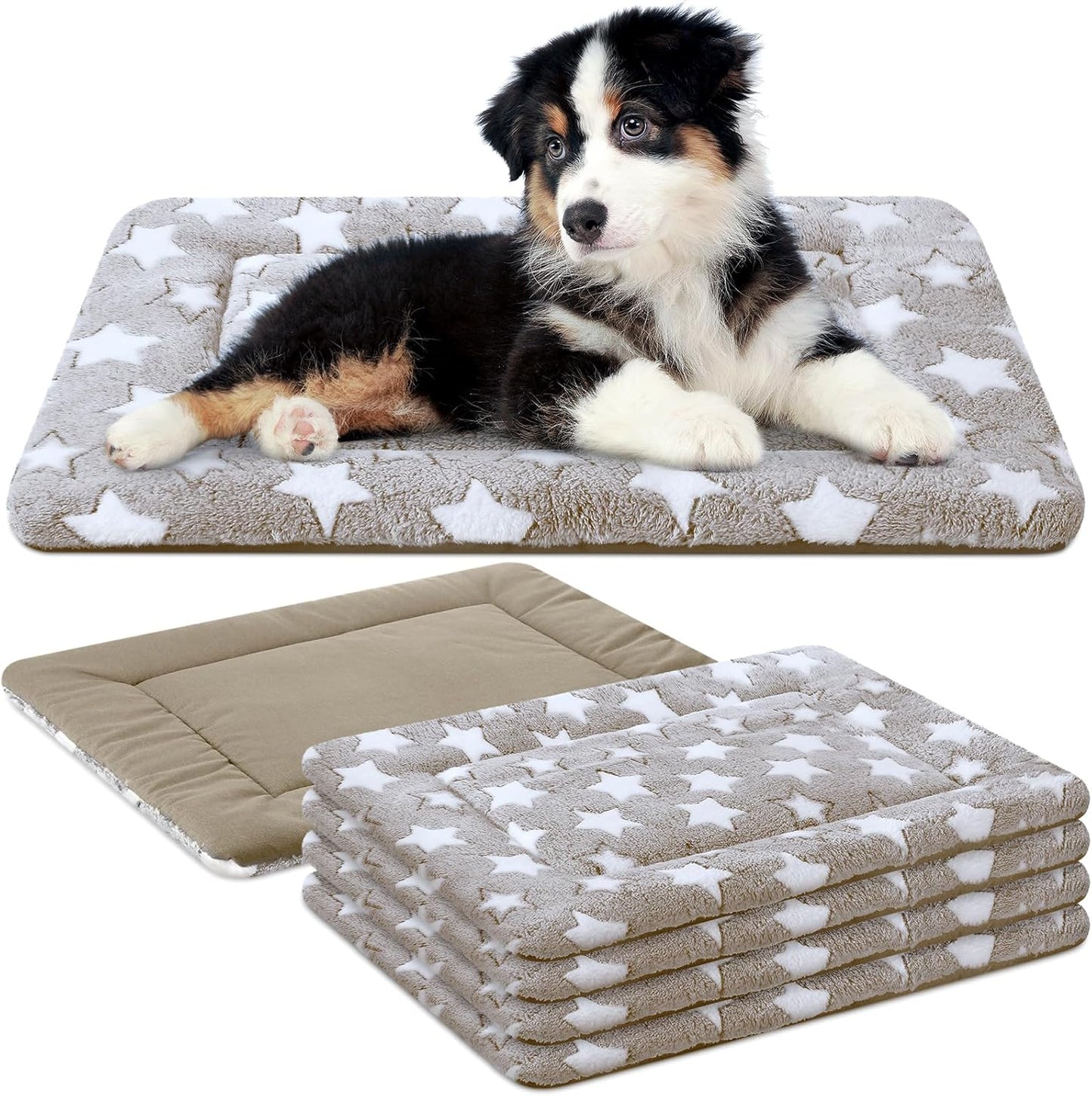 VitalCozy 4 Pcs Dog Crate Pads, Ultra Soft Warm Washable Anti-Slip Kennel Bed Mat for Pets, Reversible, Replaceable, Cage Liner for Small Medium Large Dogs and Cats (18 x 24 x 1.6 Inch,Star,Gray)
