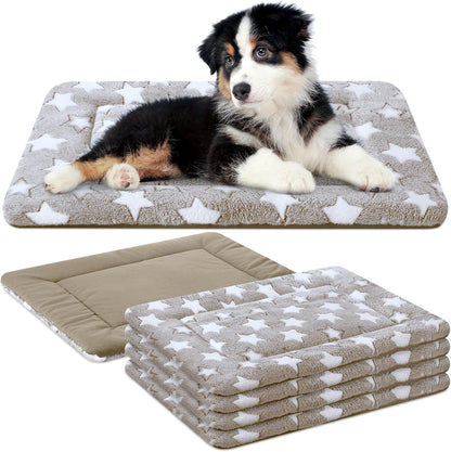 VitalCozy 4 Pcs Dog Crate Pads, Ultra Soft Warm Washable Anti-Slip Kennel Bed Mat for Pets, Reversible, Replaceable, Cage Liner for Small Medium Large Dogs and Cats (18 x 24 x 1.6 Inch,Star,Gray)