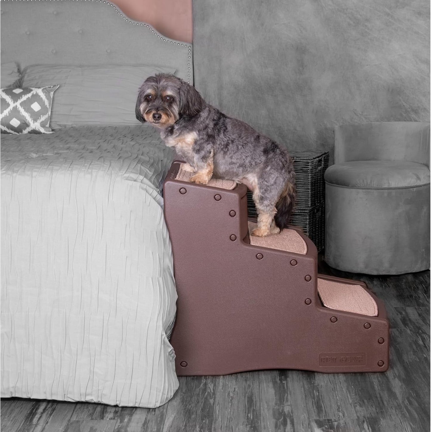 Pet Gear Easy Step III Pet Stairs, 3 Step for Cats/Dogs, Removable Washable Carpet Treads, for Pets Up to 150lbs, No Tools Required, Available in 9 Colors, Coffee Bean