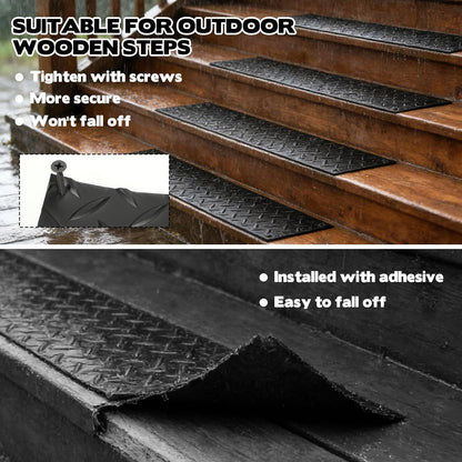 4 Pack Rubber Outdoor Stair Treads for Wooden Steps 30” x 5” Anti-Slip Step Mat Screw Down Waterproof Non Slip Stair Grips Strips for Stairs Garage Patio Dogs Walkways Rainy and Snowy Days