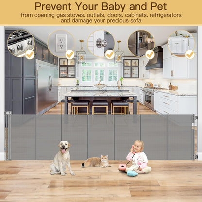 Reinforced 80 Inch Retractable Baby Gate Extra Wide Baby Gate for Wide Openings, Indoor/Outdoor Retractable Dog Gate for Doorway, Mesh Dog Gate Indoor Prevent Babies/Pets from Crawling Under, Black