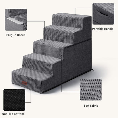 Aodisman Dog Steps for Bed and Couch, 4-Step Pet Stairs for Small Dogs, Indoor Non-Slip Dog Stairs for Old Cats, Puppy, Small Medium Dogs,18.5" H,Grey