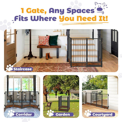 Freestanding Short Dog Gate, 16" Tall Pet Gate Indoor with Support Feet Easily Step Over, 4 Panel Metal Wood Foldable Pet Dog Gate, Up to 48" Wide Puppy Fence, Puppy Gate for for Doorway&Hallway Black