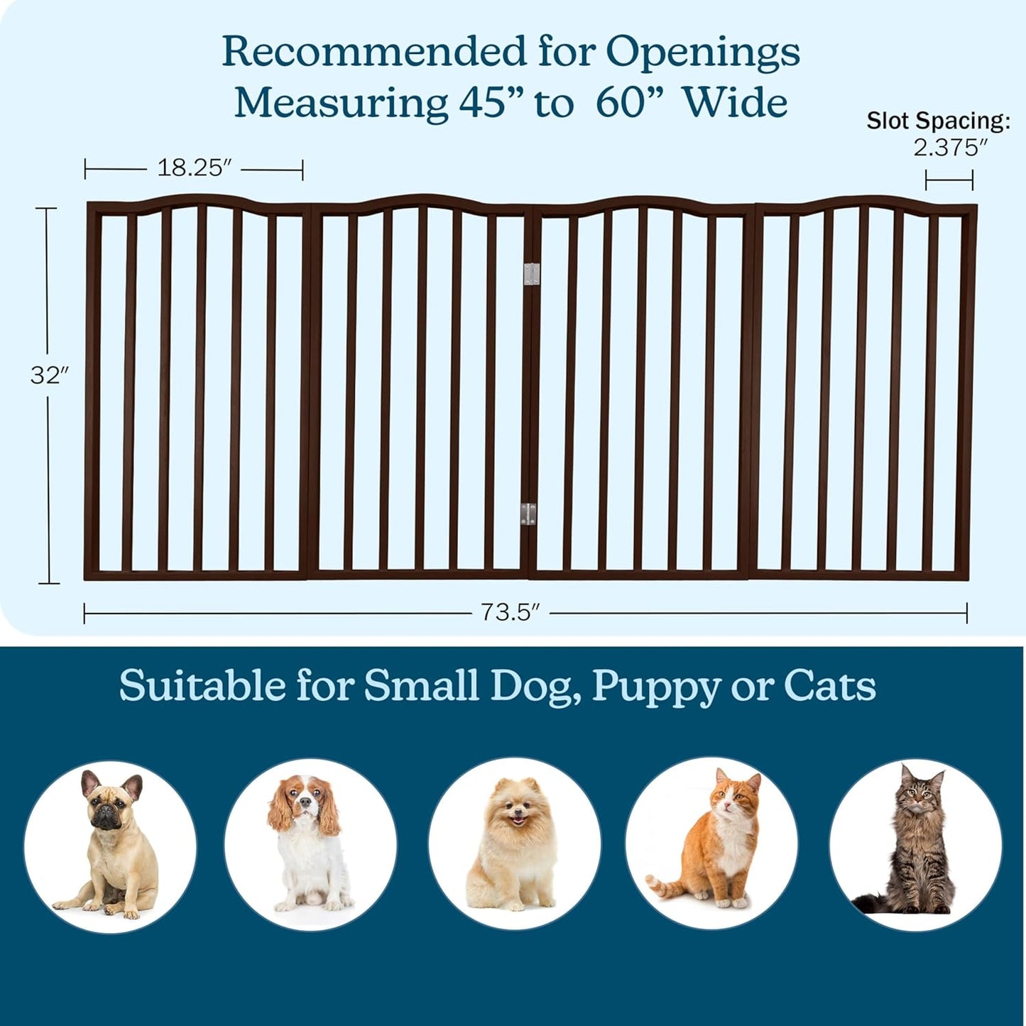 Pet Gate - 4 Panel Freestanding Dog Gate Indoor or Outdoor Use - 74x32-Inch Retractable Dog Fence for Doorways, Hallways, and Stairs - Safety Pet Fence by PETMAKER (Brown)