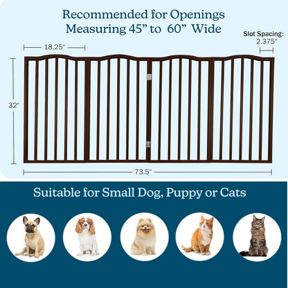 Pet Gate - 4 Panel Freestanding Dog Gate Indoor or Outdoor Use - 74x32-Inch Retractable Dog Fence for Doorways, Hallways, and Stairs - Safety Pet Fence by PETMAKER (Brown)