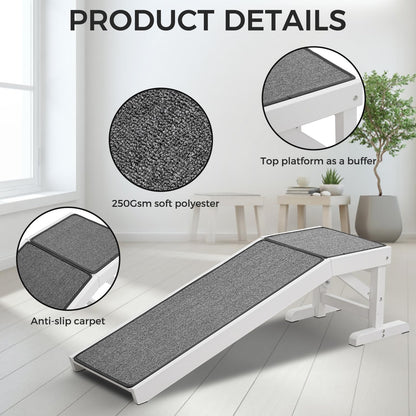 MEWANG Dog Ramp for Bed - Pet Ramp for Dogs with Non-Slip Carpet and Top Platform - 49.2" Long Dog Ramps for Small and Medium Dogs - Dog Ramp for Couch, Bed or Sofa - 49.2" x 15.7" x 14", White