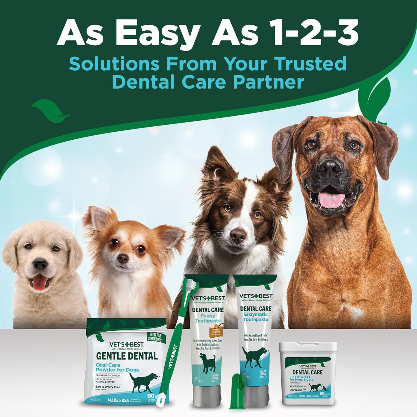 Vet's Best Finger Dental Wipes for Dogs and Cats – Oral Care Wipes for Teeth Cleaning, Fresh Breath, and Tartar Control – Gentle Finger Pads for Pet Dental Hygiene and Plaque Removal – 50 Count