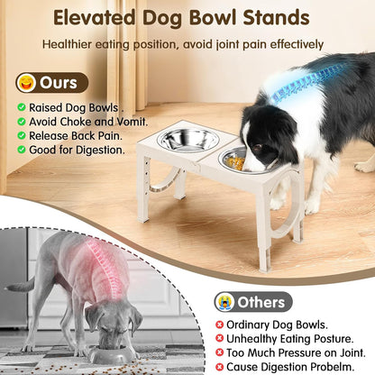 XIAZ Elevated Dog Bowls Large Breed Raised Dogs Bowl Stand Large/Medium Sized Dog Slow Feeder Dogs Bowls Food Water Stands 5 Heights Adjustable 9/11/12/14in Pet Feeder Dish Station