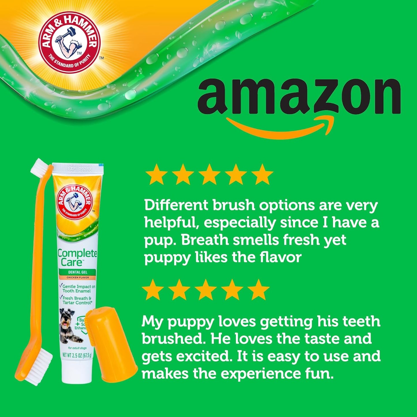 Arm & Hammer Complete Care Dog Dental Kit Enzymatic Toothpaste 2.5 OZ Chicken Flavor Toothbrush Finger Brush Tartar Baking Soda Formula