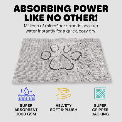 Dog Gone Smart Dirty Dog Doormat - Fast Drying Rug with Super Gripper Backing for Clean Floors - Super Absorbent and Machine Washable Mat for Muddy Paws - Grey