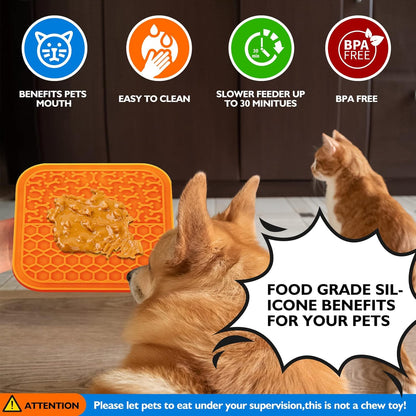 Lick Mat for Dogs - Slow Feeder Licking Mat with Suction Cups for Peanut Butter, Food Treats & Yogurt - 2 Pack