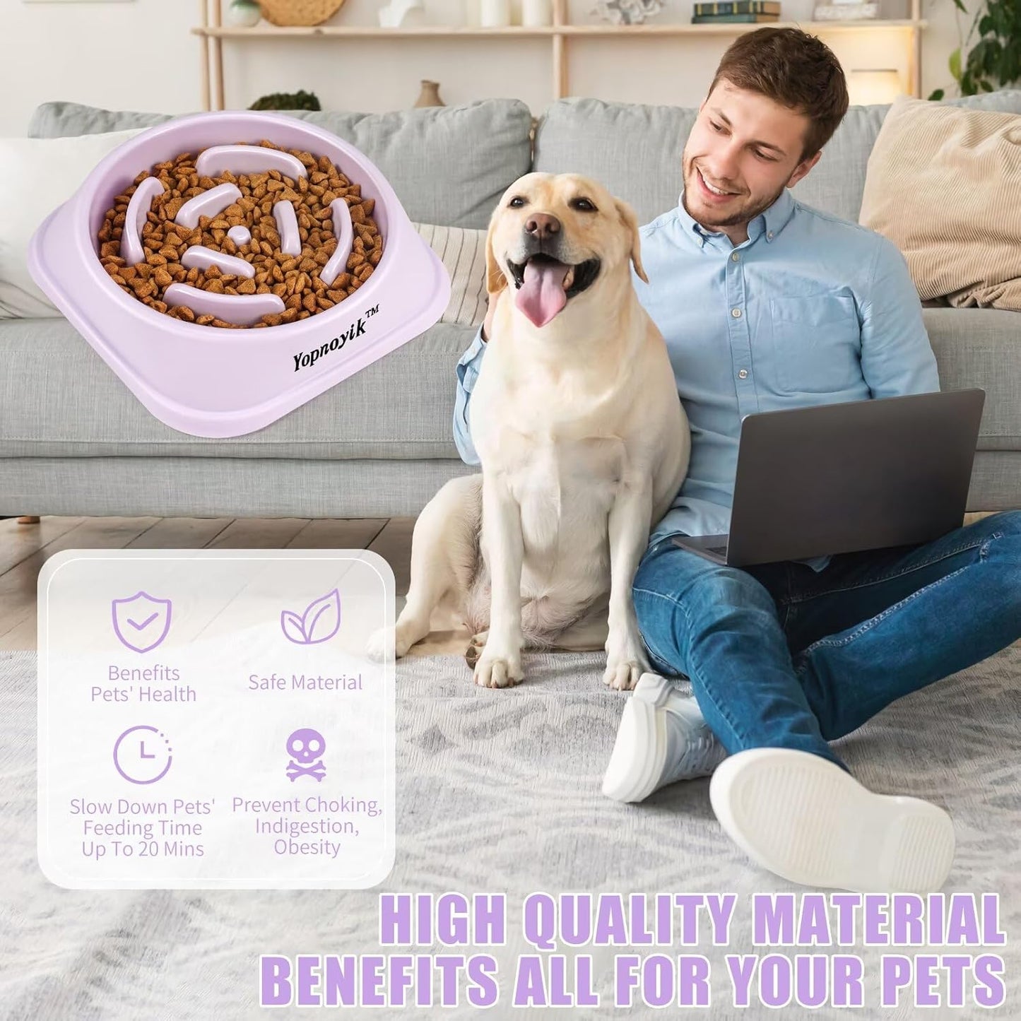 2 Pack Slow Feeder Dog Bowls for Healthy Eating, Non-Slip and Anti-Choking Design, Reduces Bloating & Overeating for Medium Dogs and Cats, Easy to Clean