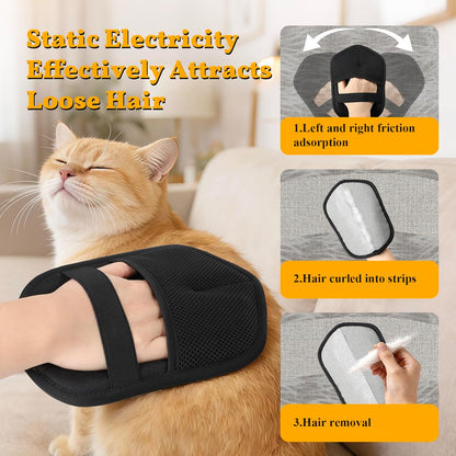 Pet Hair Removal Gloves, Reusable Electrostatic Grooming Mitt for Dogs & Cats, Effective Fur Remover for Furniture, Carpet, Clothing, Car Seats,1 Pack