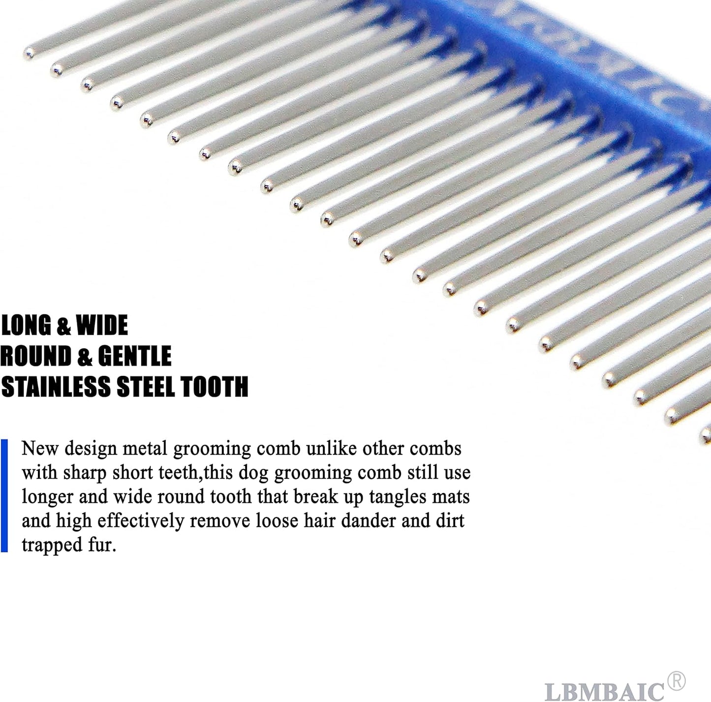 Metal Dog Grooming Comb for Shedding Tangles,Knots,Mats.Dog Combs With Long Wide Tooth for Long Thick Curly Hair Metal Pet Comb for Poodles and Goldendoodles Dematting.7.5INCHES.(Blue)