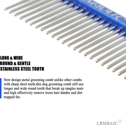 Metal Dog Grooming Comb for Shedding Tangles,Knots,Mats.Dog Combs With Long Wide Tooth for Long Thick Curly Hair Metal Pet Comb for Poodles and Goldendoodles Dematting.7.5INCHES.(Blue)