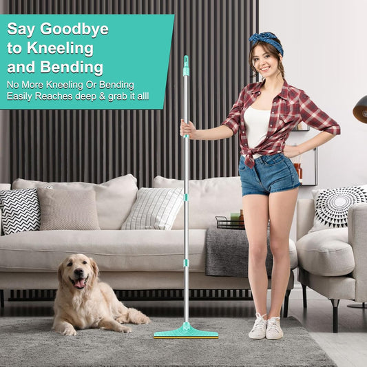 5FT Carpet Rake Pet Hair Remover, Reusable Carpet Rake with Telescopic Handle for Pet Hair Removal Tool Dog Cat Fur Remover Broom for Rugs, Mats, Beds, Stairs (Gray)