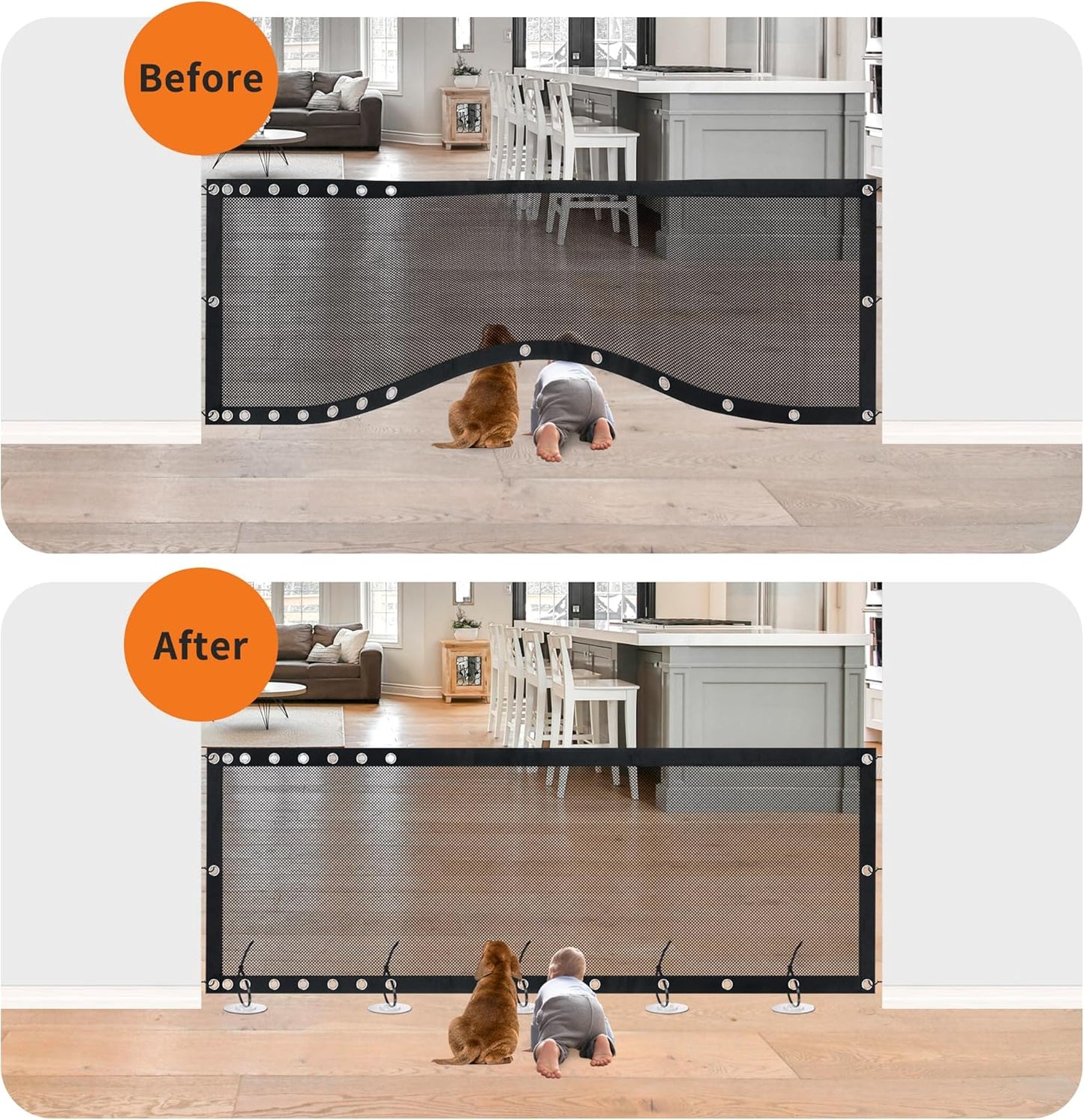 NWK Magic Dog Gate for Stairs Pet Gate for The House Providing a Safe Enclosure for Pets to Play and Rest, 6 Hooks Design (30'' X 43'')