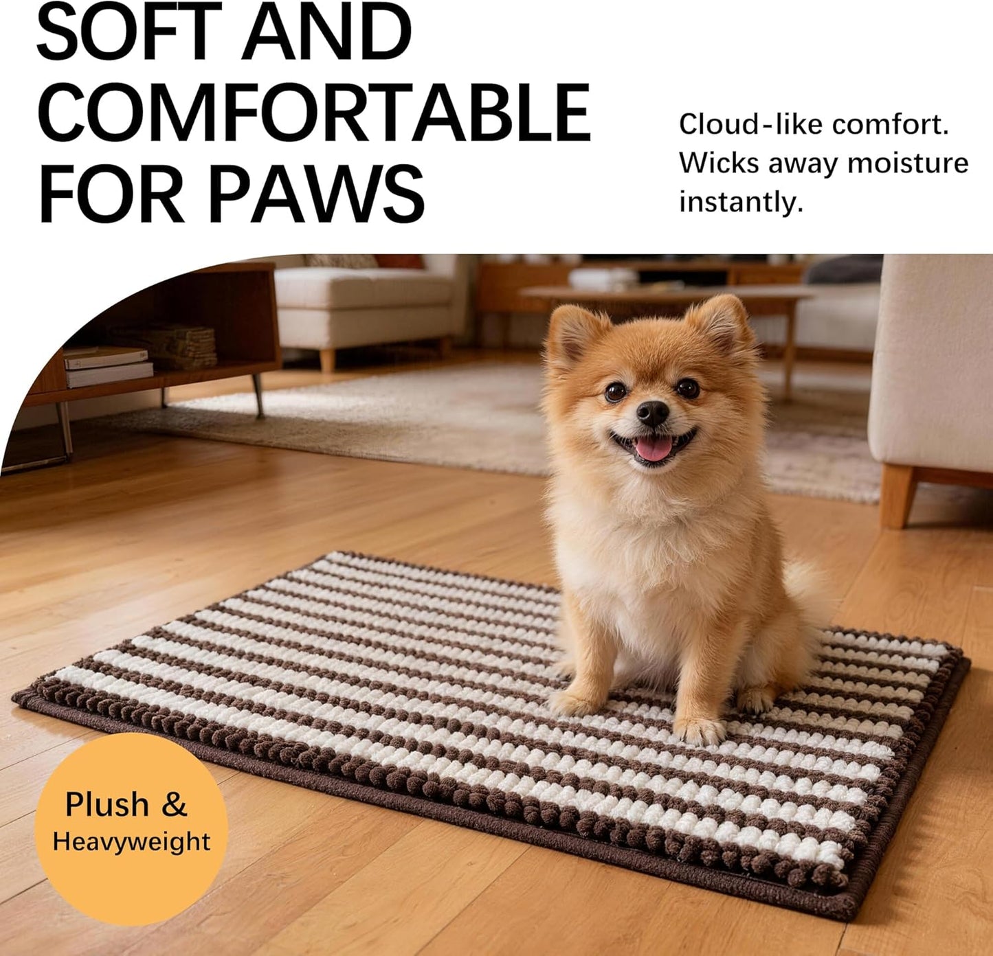Dog Door Mat for Muddy Paws - Absorbent Quick-Dry Non-Slip Washable Chenille Pet Rug, Indoor Entryway Mat for Front Door & Crate (Brown, 24" L*16" W)