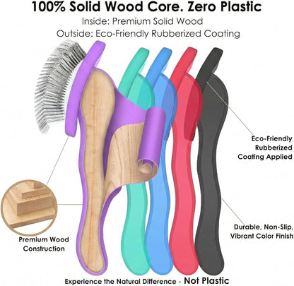 Slicker Brush for Dogs, Large Dog Grooming Brush for Doodles Goldendoodles Poodles Labradoodle Bernedoodles, Long Combs to Wavy & Curly Hair - Wooden Handle 3 Pcs - Nature