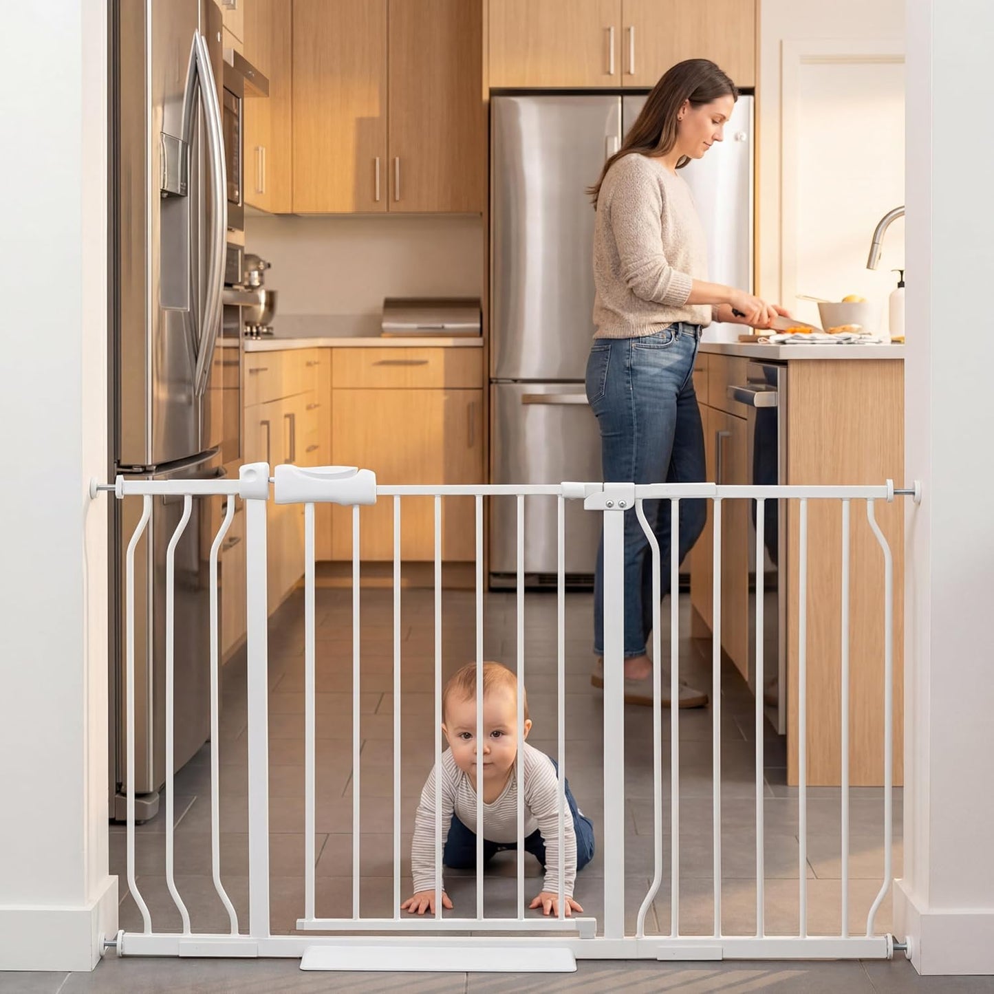 Extra Wide Baby Gate Tension Indoor Safety Gates Black Metal Large Pressure Mounted Pet Gate Walk Through Long Safety Dog Gate for The House Doorways Stairs (62.2"-66.93"/158-170CM, Black)