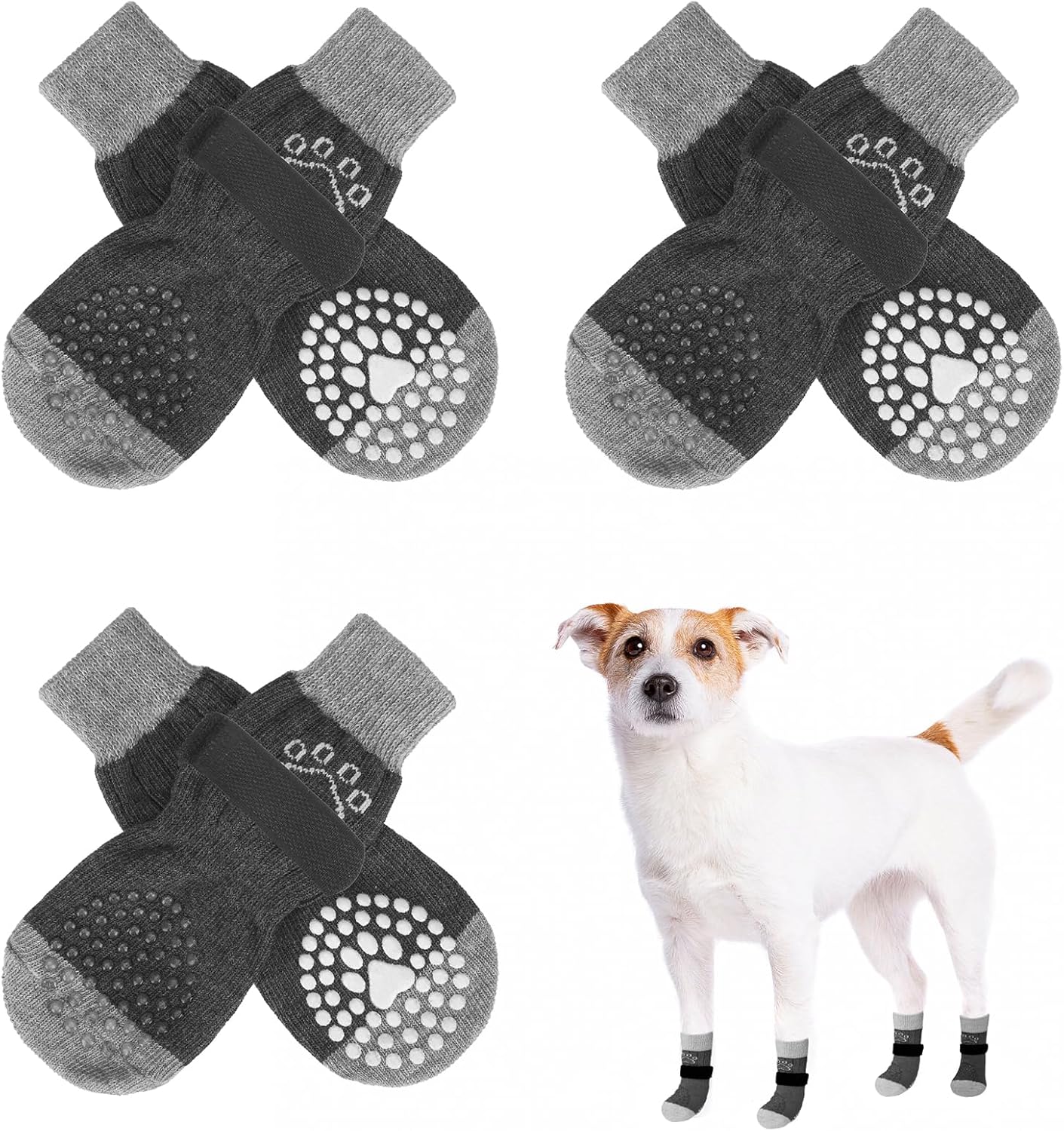SCENEREAL 6Pcs Anti Slip Dog Socks to Prevent Licking Paws for Hot/Cold Pavement, Dog Grippy Socks for Hardwood Floors, Dog Shoes for Boots & Paw Protectors for Puppy Small Medium Large Senior Dogs