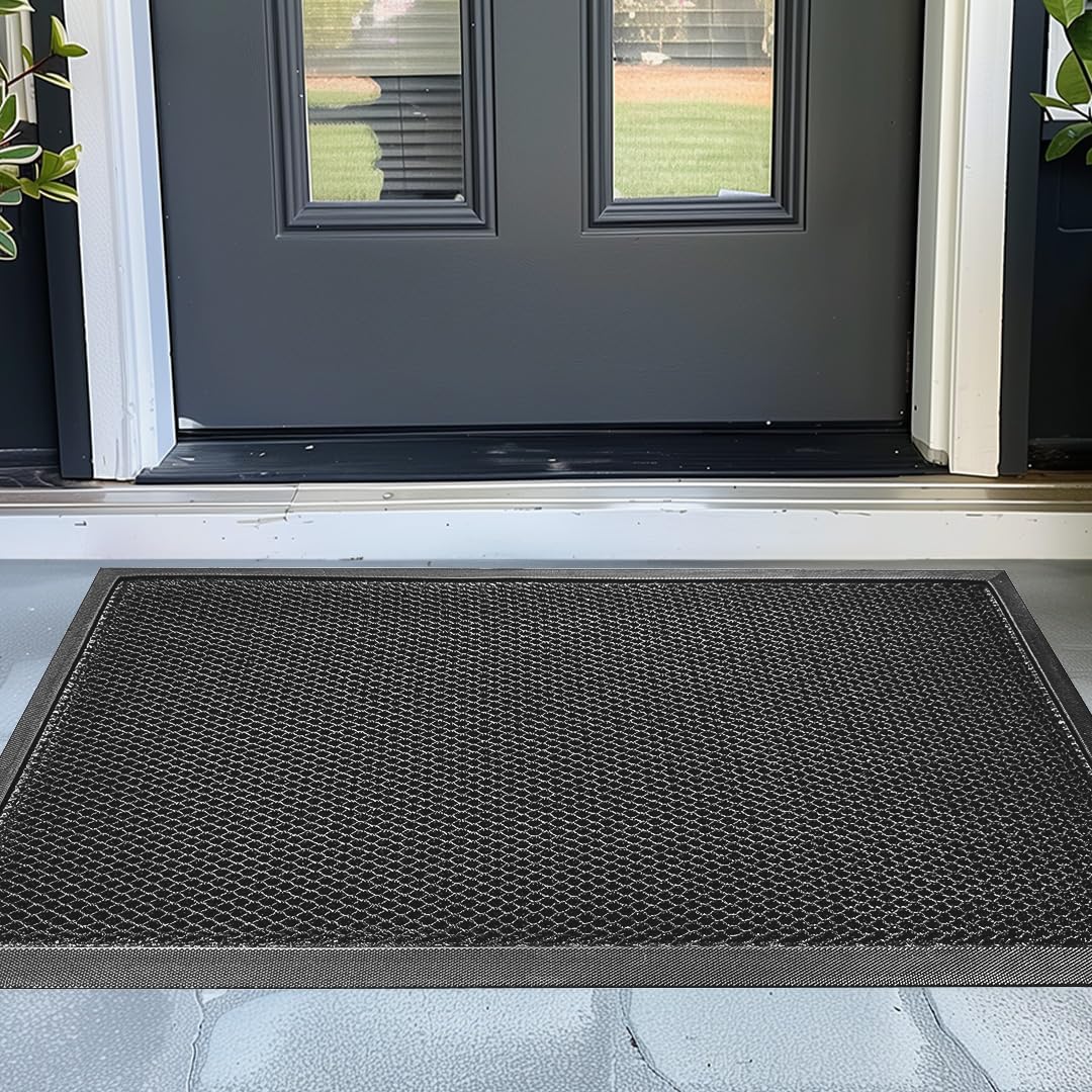 Muddy Mat® Meshy Mat™ Door Mat Heavy-Duty Quick-Dry Floor Mat, Sand & Dirt Trapper for Indoor & Outdoor, Ideal for Entrance, Mudrooms,Patios & Garages,Low-Profile,Non-Slip,Washable– Black 17"x30"x0.4"