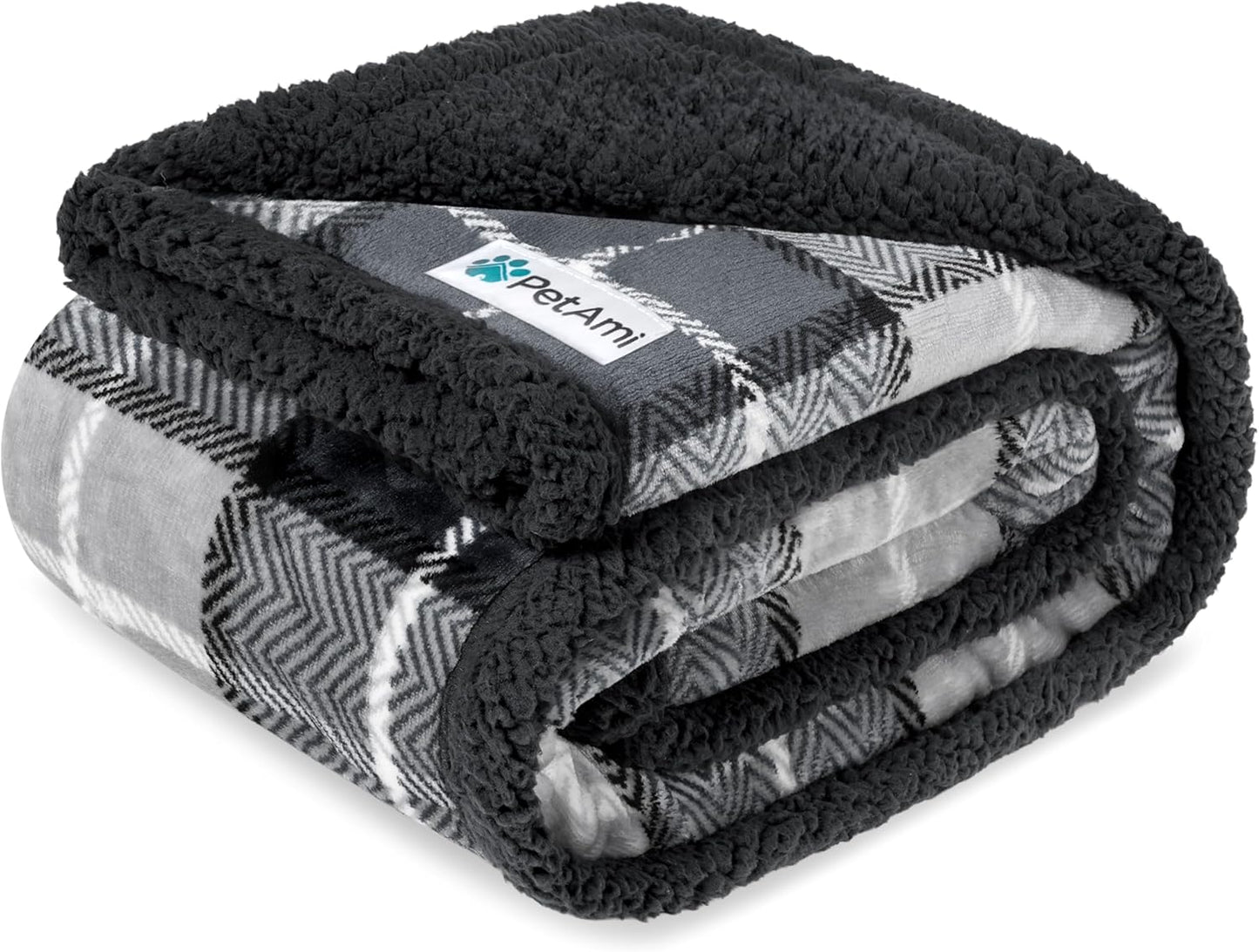 PetAmi Waterproof Dog Blanket for Couch, Large 60x40, Pee Proof Sherpa Fleece Reversible Pet Throw, Furniture Protector for Bed Sofa Kennel, Soft Washable Cover for Medium Dogs Cats, Grey Sherpa