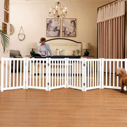 LZRS 2-Panel Wooden Free Standing Foldable Dog Gate Indoor – Solid Hardwood 24" High, Step-Over Safety Pet Gate for Doorways, Stairs & Small Spaces - Indoor Use, White