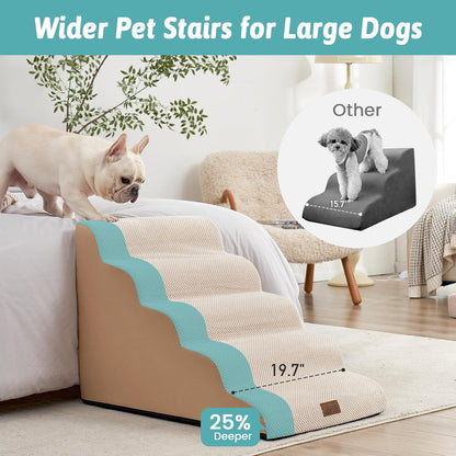 COZY KISS Dog Stairs for Small Dogs 15.7" H, Curved Dog Step for Puppy, Older Cat, Medium Pet Ramp for Sofa, Couch or Chair, Ladder with High Density Foam, 3 Step, 15.7x22.4x15.7 inch, Beige