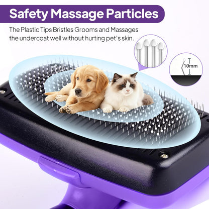 PetiFine Self Cleaning Slicker Brush for Dogs and Cats,Skin Friendly Dog Brush for Shedding Massaging and Grooming, Deshedding Grooming Tool for Long and Short Haired Pets