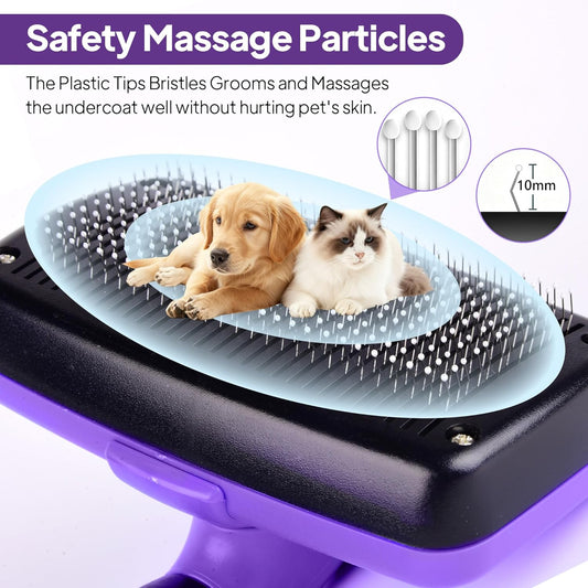 PetiFine Self Cleaning Slicker Brush for Dogs and Cats,Skin Friendly Dog Brush for Shedding Massaging and Grooming, Deshedding Grooming Tool for Long and Short Haired Pets
