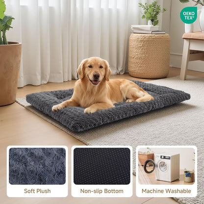 Washable Dog Bed Mat Ultra Soft Dog Crate Pad Comfy Fluffy Pet Kennel Beds Sleeping Mattress for Large Jumbo Medium Small Dogs, 36 x 23 Inch, Gray