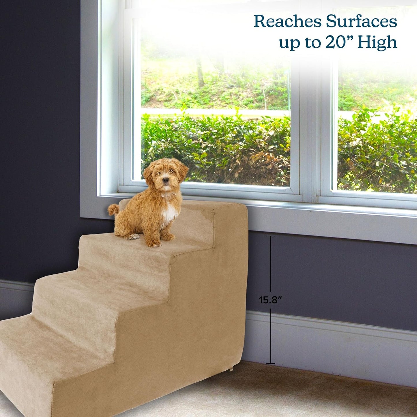 3-Step Pet Stairs - Nonslip Foam Dog and Cat Steps with Removable Zippered Microfiber Cover - 2-Tone Design for Home or Vehicle Use by PETMAKER (Tan)