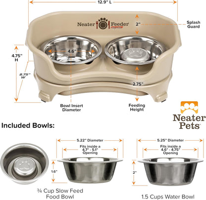 Neater Feeder Express Mess Proof Dog Bowls Elevated for Small Breeds under 15 Lb, Made in USA, No Spill Raised Dog Food Bowl Stand, Stainless Steel Food and Water Bowl Set, Feeding Station, Cappuccino
