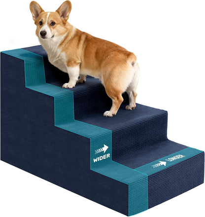 Dog Stairs for Bed, Extra Wide 5-Step Dog Steps for High Bed, High-Density Foam Pet Stairs with Non-Slip Removable Washable Cover for Small Pets, 23" H, Navy