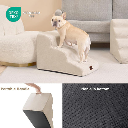 EHEYCIGA Curved Dog Stairs Ramp for High Beds 19.7" H, 4-Step Dog Steps for Small Dogs and Cats, Pet Stairs for High Bed Climbing, Non-Slip Balanced Pet Step Indoor, Grey