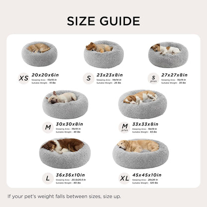 Bedsure Calming Dog Bed Medium Size Dog - Donut Washable Medium Pet Bed, 30 inches Anti-Slip Round Fluffy Plush Faux Fur Cat Bed, Fits up to 45 lbs Pets, Camel