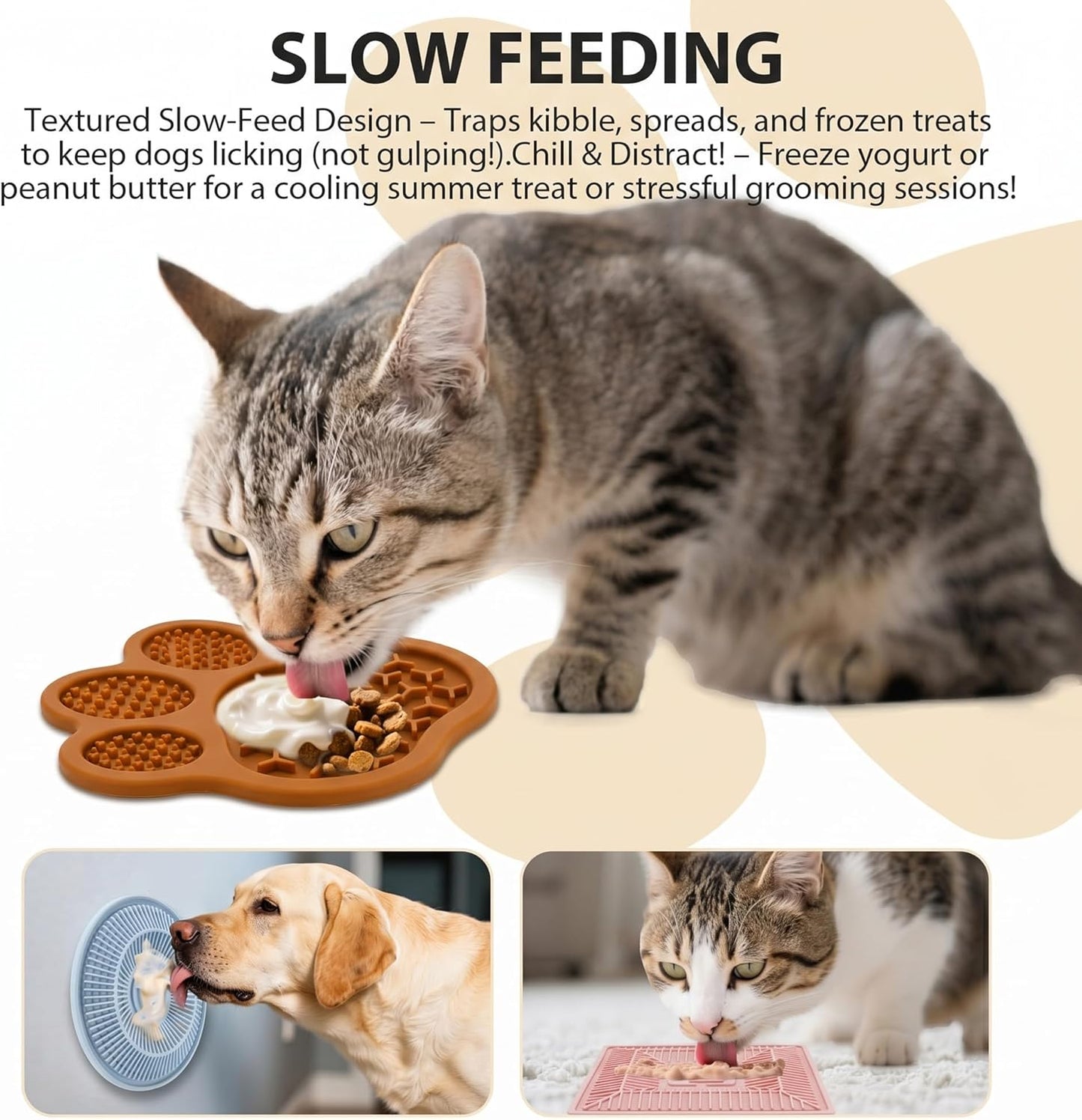 Lick Mat for Dogs and Cats, Slow Feeder Mats with Suction Cups - Bathing, Grooming and Training, Anxiety Relief Feeding Pad,Dishwasher-Safe Yellow
