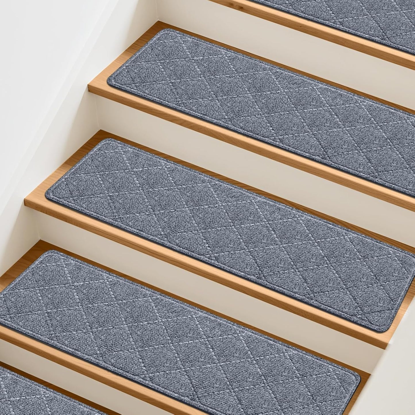 Stair Treads Non-Slip for Wooden Steps, 15Pack - 8" x 30" Edging Stair Runner Indoor for Kids Elders & Pets, Washable Carpet Stair Treads with Peel & Stick Reusable TPE Backing, Beige