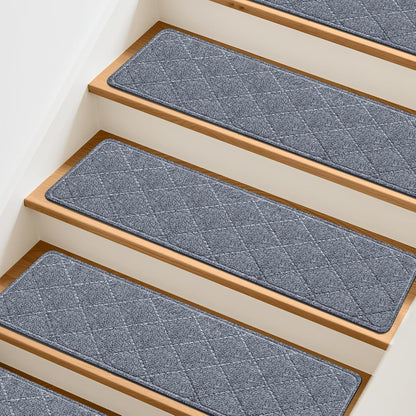 Stair Treads Non-Slip for Wooden Steps, 15Pack - 8" x 30" Edging Stair Runner Indoor for Kids Elders & Pets, Washable Carpet Stair Treads with Peel & Stick Reusable TPE Backing, Beige