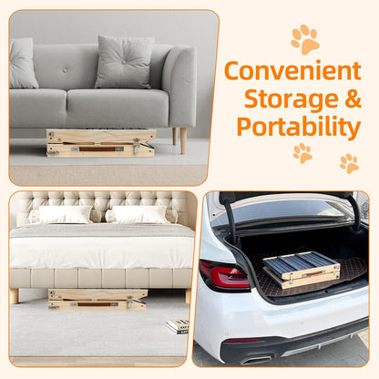 Dog Ramp for Bed-Non-Slip - Extra Wide Pet Ramp for Small Large Dogs to Get on Couch Car Wooden Foldable Dog Ramp Seamlessly Connects Platform -Hold up to 110 Pound-Adjustable, Foldable (L)
