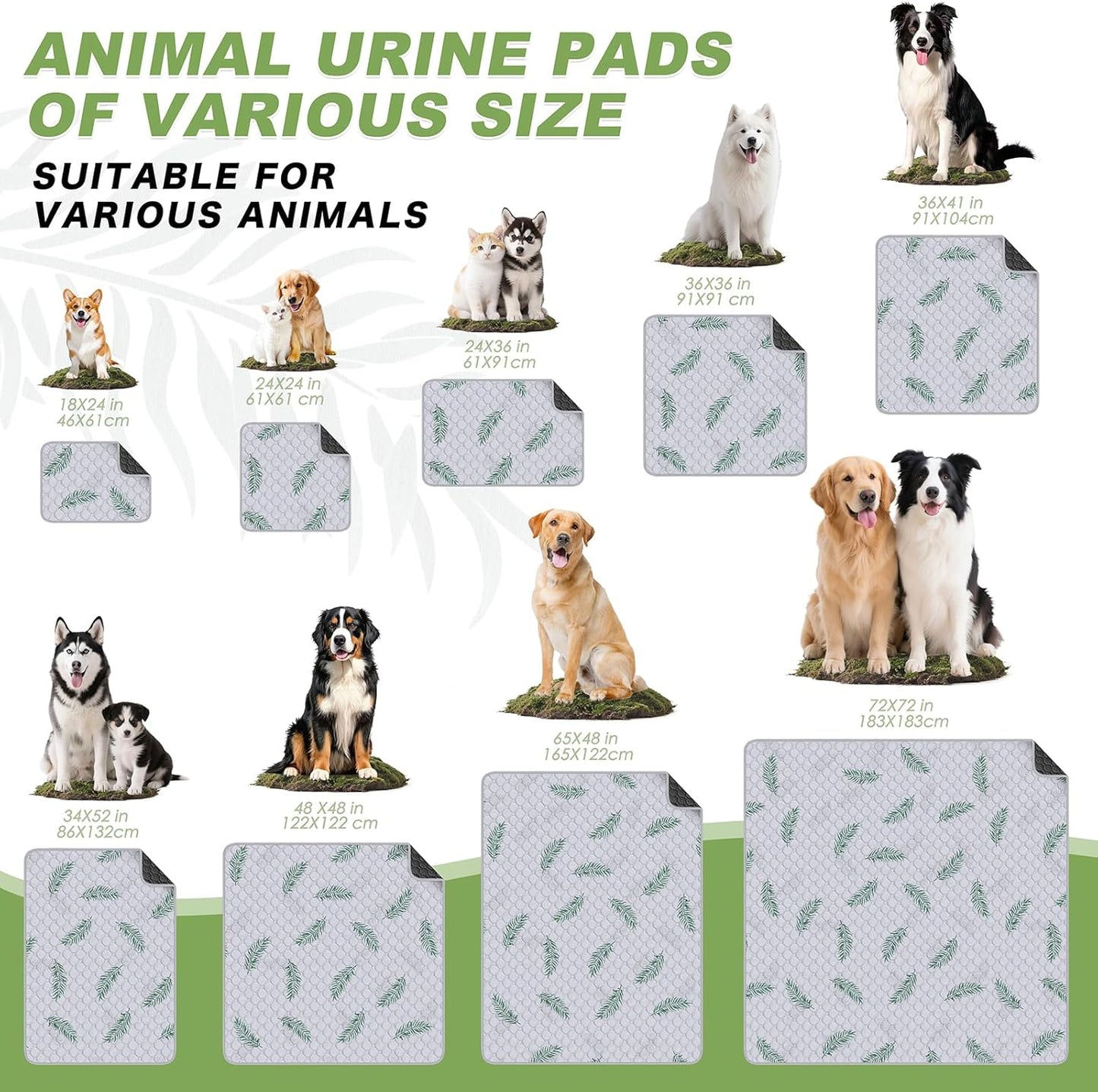 WanpeeGoo Washable Pee Pads for Dogs, 2Pack Reusable Puppy Pads, Super Absorbent & Leakproof Dog Pads, Anti-Slip Dog Pee Pads for Puppy Training & Incontinence, Feather Pattern 36"x41"